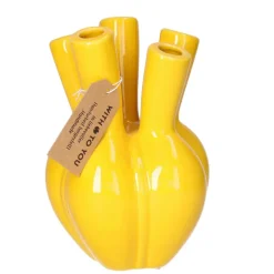 Merkloos Bloemenvaas/tulpenvaas - geel - keramiek - 12 x 18 cm Outlet