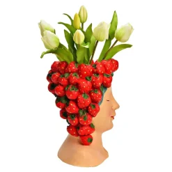 Merkloos Bloempot/vaas vrouwenhoofd - aardbeienmeisje - 22 x 28 x 21 cm Online