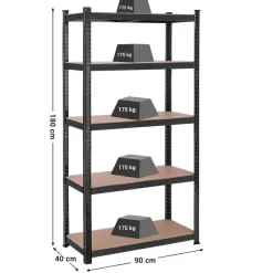 Bobbel Home Bobbel Garden- Stellingkast - 5 planken - 180 x 90 x 40 cm - Zwart New