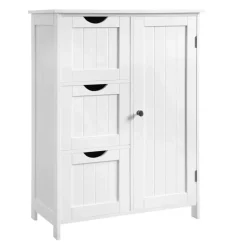 Bobbel Home - Badkamermeubel - Badkamerkast - 3 Lades - 1 Deur - Hout - Wit Discount