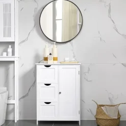 Bobbel Home - Badkamermeubel - Badkamerkast - 3 Lades - 1 Deur - Hout - Wit Discount