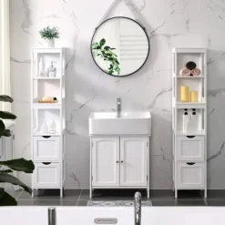 Bobbel Home - Hoge kast voor badkamer, opbergmeubel op poten, wit Best