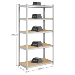 Parya Bobbel Home - Kelderkast - 200 x 100 x 50 cm - Zilverkleurig