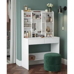 Parya Home Bobbel Home - Moderne Witte Make-up tafel met Instelbare LED Verlichting Discount