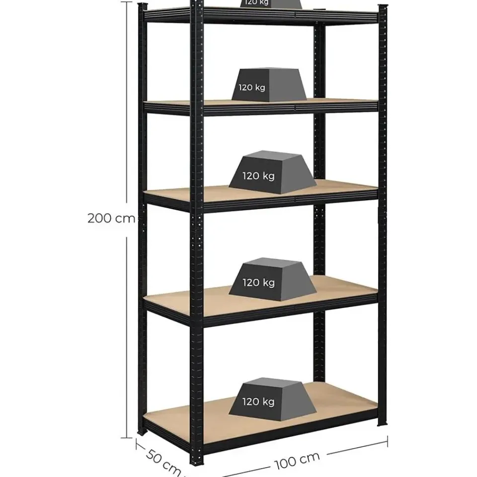 Bobbel Home - Stellingkast -Verstelbare planken - 200x100x50cm - 875 kg - Zwart Best
