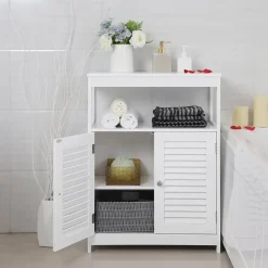 Bobbel Home - Witte Badkamerkast - Inclusief 2 Lamellendeuren - Landelijk - MDF Hot