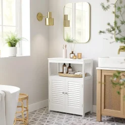 Bobbel Home - Witte Badkamerkast - Inclusief 2 Lamellendeuren - Landelijk - MDF Hot