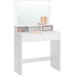 Bobbel Home - Witte Kaptafel - Rechthoekige spiegel - Gloeilampen Best