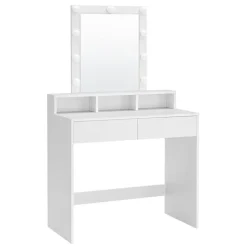 Bobbel Home - Witte Kaptafel - Rechthoekige spiegel - Gloeilampen Outlet