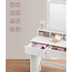 Bobbel Home - Witte Kaptafel - Rechthoekige spiegel - Gloeilampen Outlet