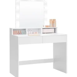 Bobbel Home - Witte Kaptafel - Rechthoekige spiegel - Gloeilampen Outlet