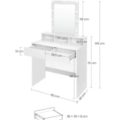 Bobbel Home - Witte Kaptafel - Rechthoekige spiegel - Gloeilampen Outlet