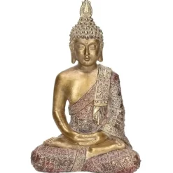Merkloos Boeddha beeld - goudkleurig - zittend - polystone - 20 cm Online