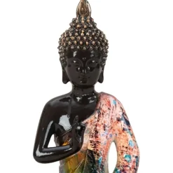 Merkloos Boeddha beeld - kunststeen - zwart/kleurenmix - 16 x 26 cm Discount