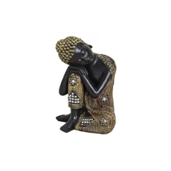 Merkloos Boeddha beeld - zwart met goudkleurig - slapend - polystone - 17 cm