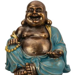 Merkloos Boeddha beeld Happy Shaman - kunststeen - goud/jade - 22 x 23 cm
