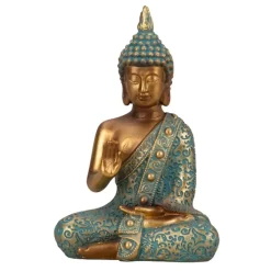 Merkloos Boeddha beeld Shaman - binnen/buiten - goud/jade - 10 x 14 cm New