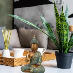 Merkloos Boeddha beeld Shaman - binnen/buiten - goud/jade - 10 x 14 cm New