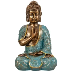 Merkloos Boeddha beeld Shaman - binnen/buiten - goud/jade - 14 x 23 cm Clearance