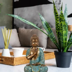 Merkloos Boeddha beeld Shaman - binnen/buiten - goud/jade - 14 x 23 cm Clearance