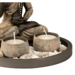 Merkloos Boeddha beeldje - kaarshouders - schaal - goud/grijs - 18 x 21 cm Hot