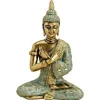 Merkloos Boeddha beeldje - zittend - goud/groen - tuin en woondecoratie - 33 cm New