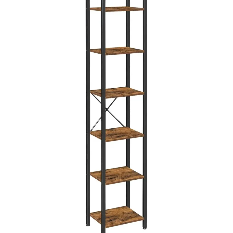 Dok Home Boekenkast - Opbergrek Met 6 Planken - Open Planken - Vintage - Bruin/Zwart