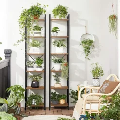 Dok Home Boekenkast - Opbergrek Met 6 Planken - Open Planken - Vintage - Bruin/Zwart