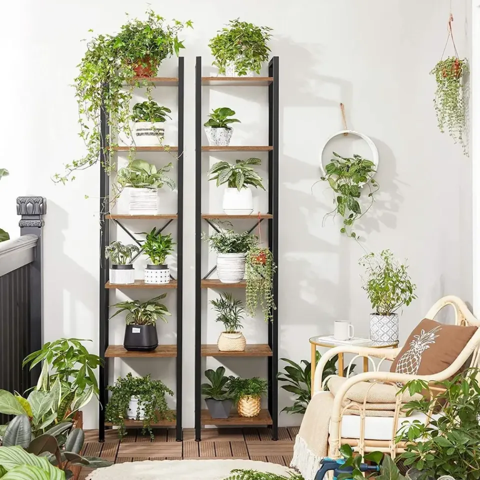 Dok Home Boekenkast - Opbergrek Met 6 Planken - Open Planken - Vintage - Bruin/Zwart