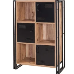 Emob Boekenkast Sapphire - 89x35x127cm - 3 deuren - zwart metaal/eikdecor Clearance