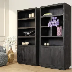 StarFurn Boekenkast Zwart Hout - 90x45x200cm - Brussel New