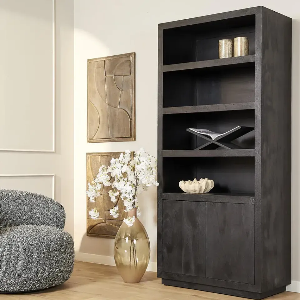 StarFurn Boekenkast Zwart Hout - 90x45x200cm - Brussel New