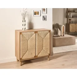 Leen Bakker BONDI - Dressoir - Lichtbruin - 80 cm - Spaanplaat/Papiertouw New