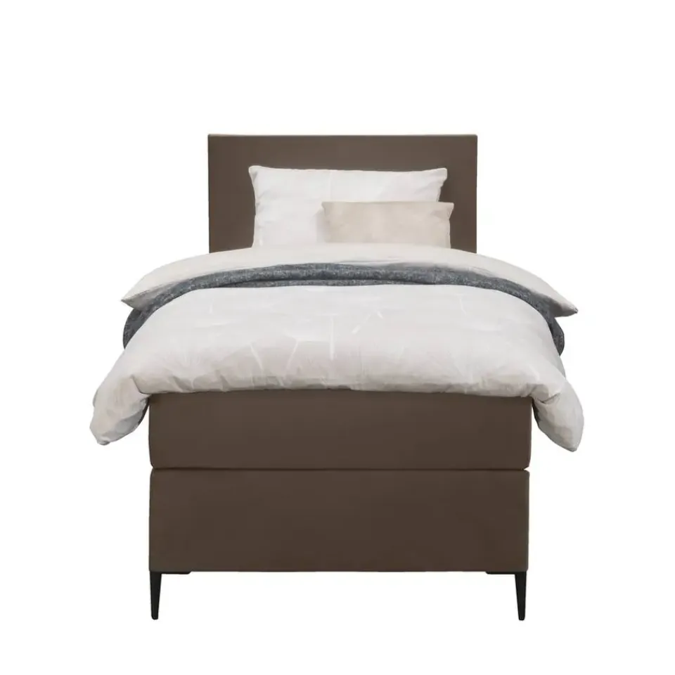 Leen Bakker Boxspring Liv egaal - bruin - 90x200 cm - slanke poot