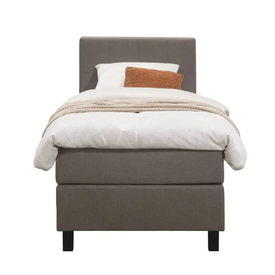 Leen Bakker Boxspring Liv geblokt - donkerbruin - 90x200 cm - vierkante poot Clearance