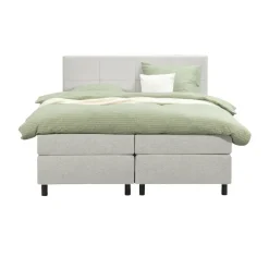 Leen Bakker Boxspring Liv geblokt - ecru - 160x200 cm - ronde poot Outlet