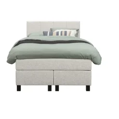 Leen Bakker Boxspring Liv geblokt - ecru - 120x200 cm - vierkante poot New