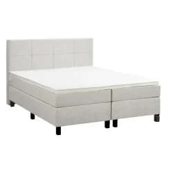 Leen Bakker Boxspring Liv geblokt - ecru - 160x200 cm - vierkante poot
