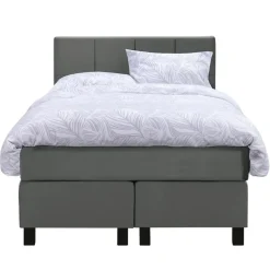 Leen Bakker Boxspring Liv geblokt - grijs - 120x200 cm - vierkante poot Best