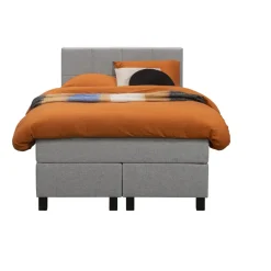 Leen Bakker Boxspring Liv geblokt - lichtgrijs - 120x200 cm - vierkante poot Clearance