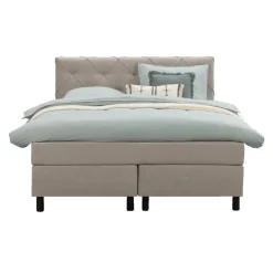 Leen Bakker Boxspring Liv geruit - beige - 140x200 cm - ronde poot Best