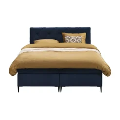 Leen Bakker Boxspring Liv geruit - blauw - 140x200 cm - slanke poot Best