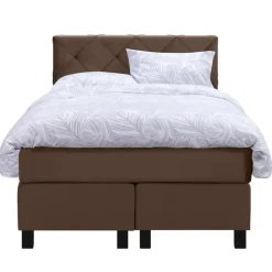 Leen Bakker Boxspring Liv geruit - bruin - 120x200 cm - vierkante poot Sale