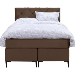Leen Bakker Boxspring Liv geruit - bruin - 120x200 cm - slanke poot Best