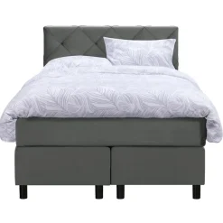 Leen Bakker Boxspring Liv geruit - grijs - 120x200 cm - ronde poot Outlet