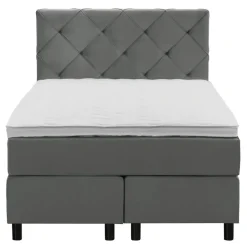 Leen Bakker Boxspring Liv geruit - grijs - 120x200 cm - ronde poot Outlet