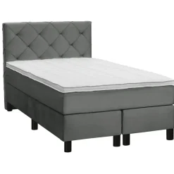 Leen Bakker Boxspring Liv geruit - grijs - 120x200 cm - ronde poot Outlet