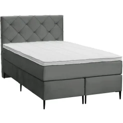 Leen Bakker Boxspring Liv geruit - grijs - 120x200 cm - slanke poot Discount