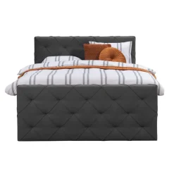 Leen Bakker Boxspring met opbergruimte en voetbord Liv geruit - antraciet - 180x200cm