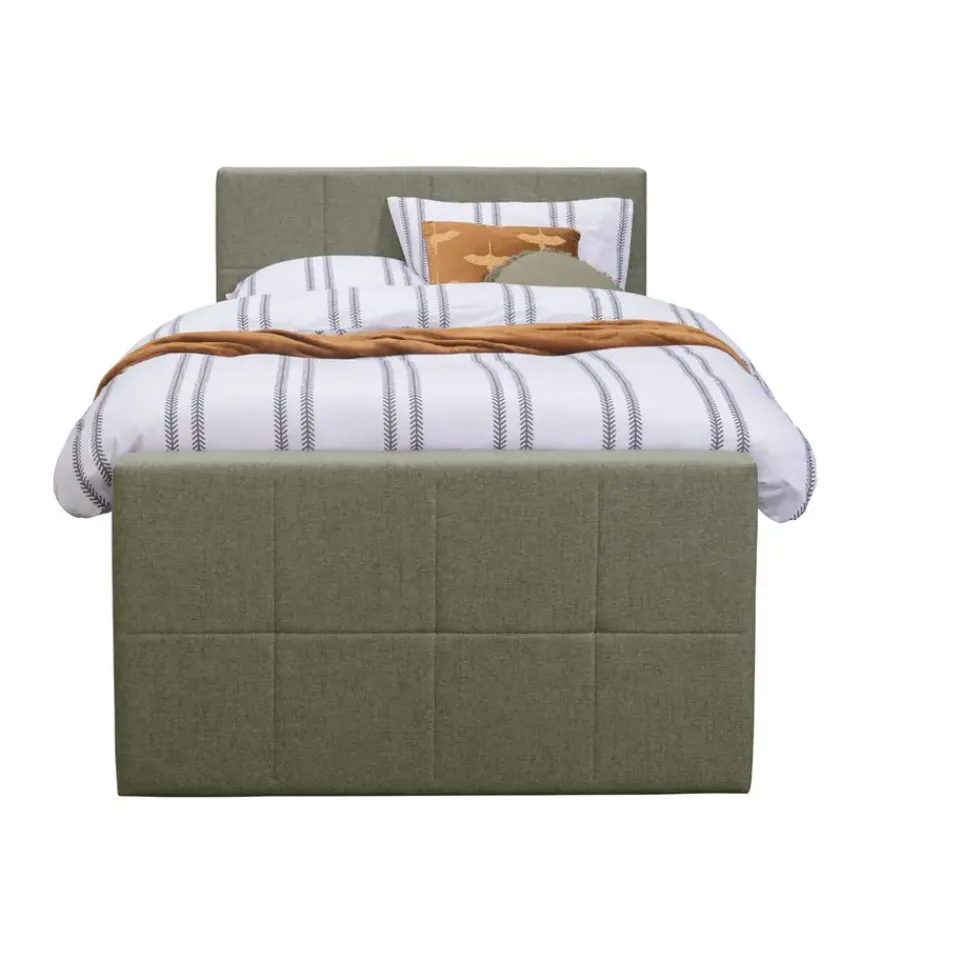 Leen Bakker Boxspring met opbergruimte en voetbord Liv geblokt - groen - 120x200cm Outlet